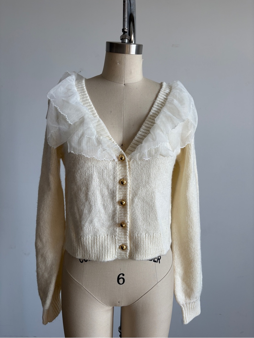 $229 New For Love And Lemons “Aster” V-Neck Cardigan in Cream Sz Small - Picture 3 of 13